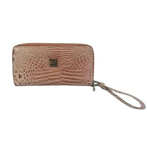 Vintage Suisse Wristlet In  Salmon/Beige Crocodile Print